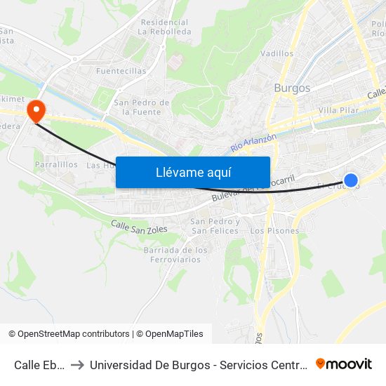 Calle Ebro to Universidad De Burgos - Servicios Centrales map