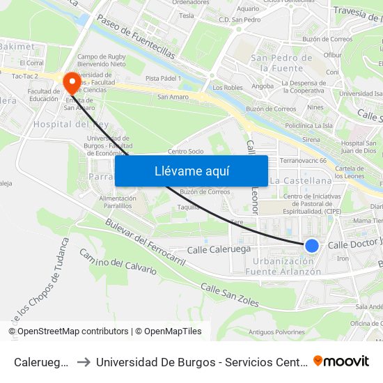 Caleruega 5 to Universidad De Burgos - Servicios Centrales map