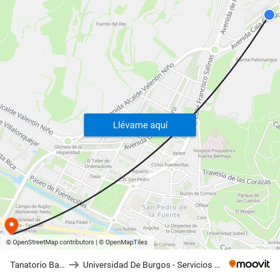 Tanatorio Bajada to Universidad De Burgos - Servicios Centrales map