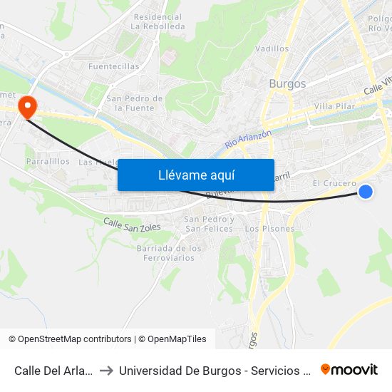 Calle Del Arlanzón to Universidad De Burgos - Servicios Centrales map