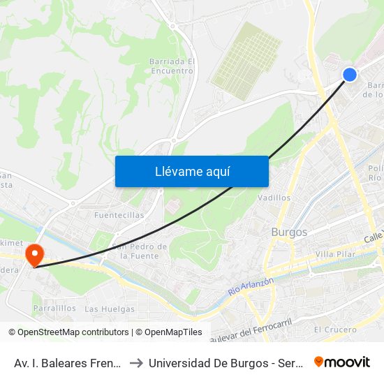 Av. I. Baleares Frente Maristas to Universidad De Burgos - Servicios Centrales map