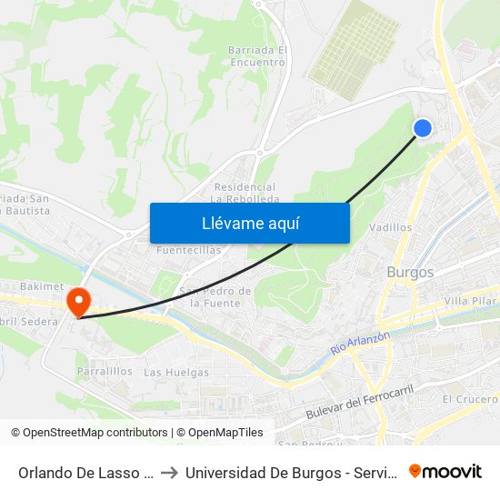 Orlando De Lasso - Glorieta to Universidad De Burgos - Servicios Centrales map