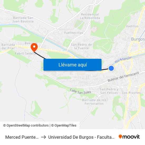 Merced Puente Besson to Universidad De Burgos - Facultad De Educación map