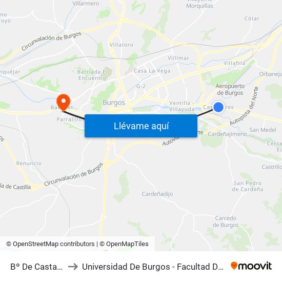 Bº De Castañares to Universidad De Burgos - Facultad De Educación map