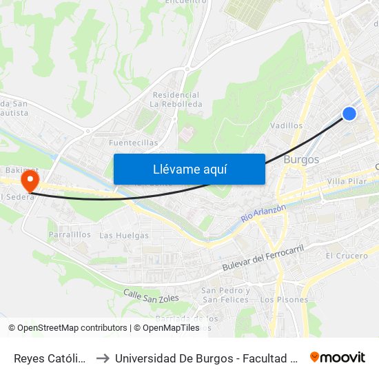 Reyes Católicos 40 to Universidad De Burgos - Facultad De Educación map