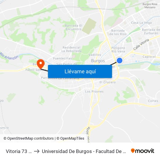 Vitoria 73 - 75 to Universidad De Burgos - Facultad De Educación map