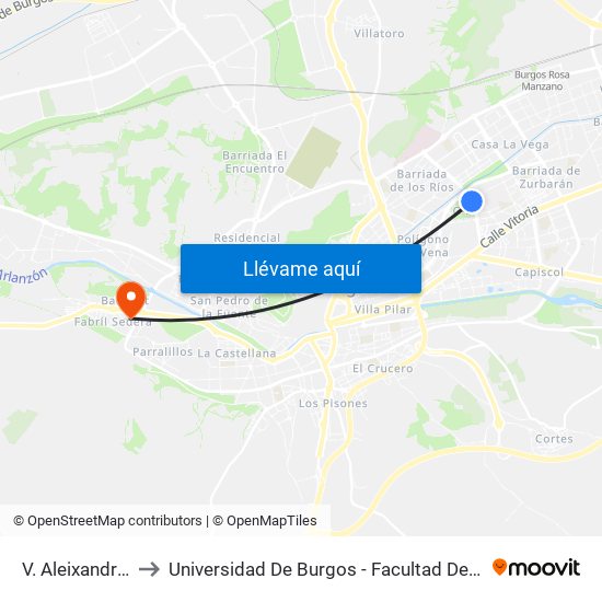 V. Aleixandre G2 to Universidad De Burgos - Facultad De Educación map
