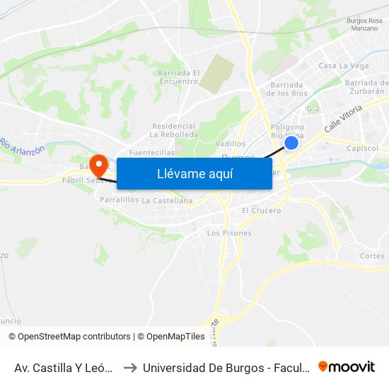 Av. Castilla Y León Comisaría to Universidad De Burgos - Facultad De Educación map