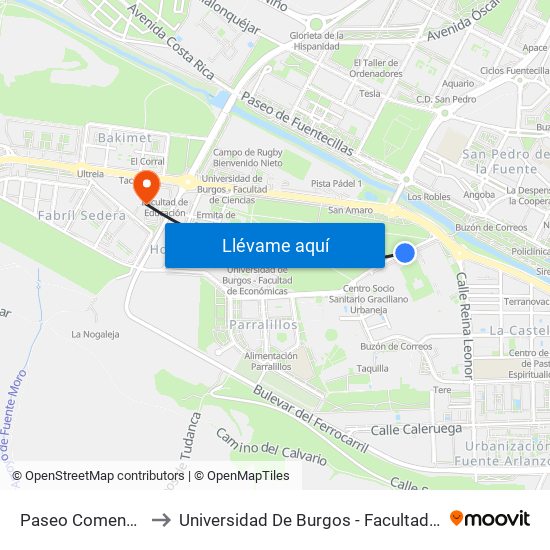 Paseo Comendadores to Universidad De Burgos - Facultad De Educación map