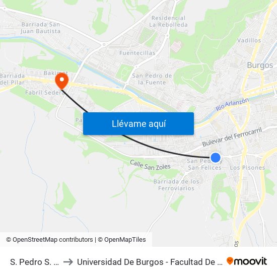 S. Pedro S. F. 19 to Universidad De Burgos - Facultad De Educación map