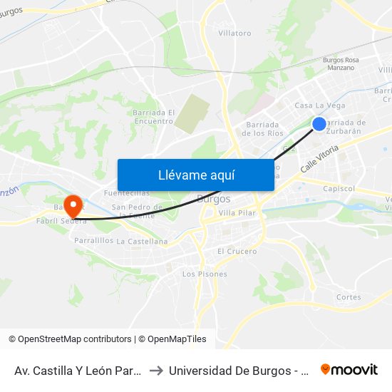 Av. Castilla Y León Pares Av. Casa La Vega to Universidad De Burgos - Facultad De Educación map