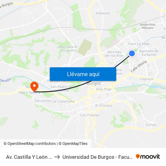Av. Castilla Y León Frente Al 70 to Universidad De Burgos - Facultad De Educación map