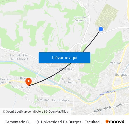 Cementerio San José to Universidad De Burgos - Facultad De Educación map