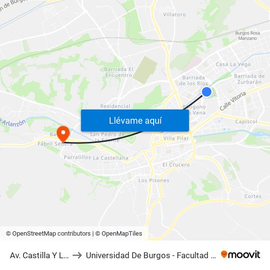 Av. Castilla Y León 38 to Universidad De Burgos - Facultad De Educación map