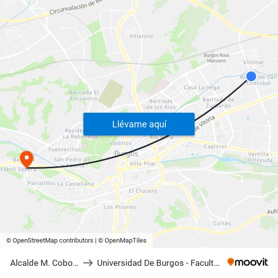 Alcalde M. Cobos Colegio to Universidad De Burgos - Facultad De Educación map