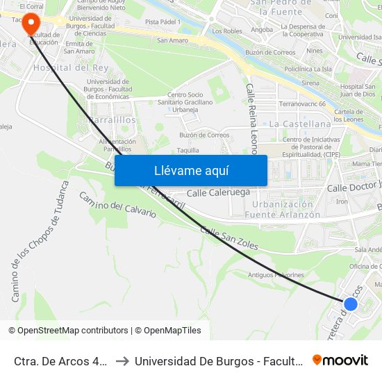 Ctra. De Arcos 41 (Bajada) to Universidad De Burgos - Facultad De Educación map