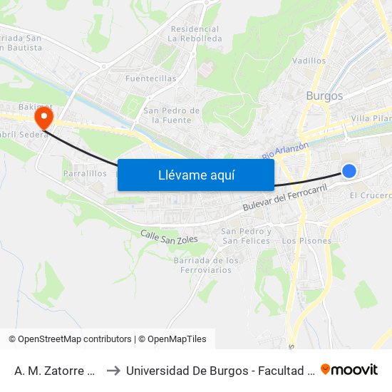 A. M. Zatorre Frente 7 to Universidad De Burgos - Facultad De Educación map
