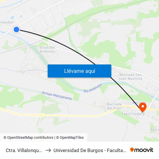 Ctra. Villalonquéjar I.T.V. to Universidad De Burgos - Facultad De Educación map