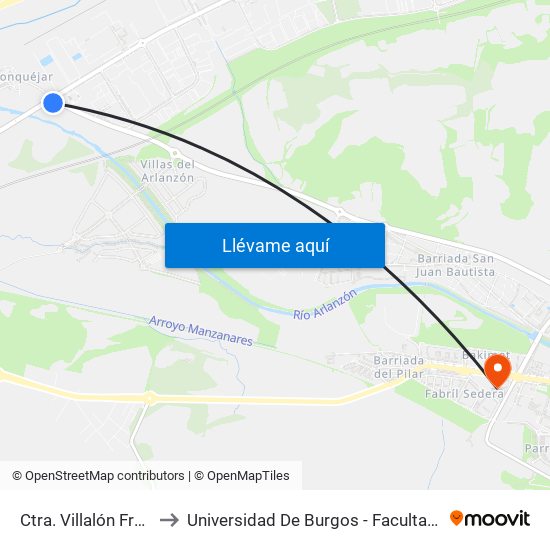 Ctra. Villalón Frente I.T.V. to Universidad De Burgos - Facultad De Educación map