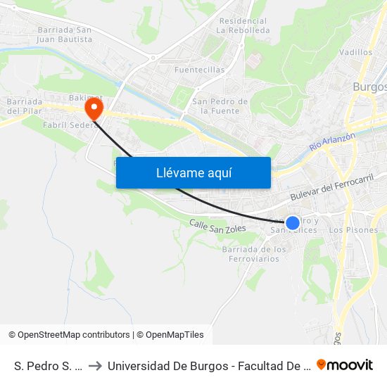 S. Pedro S. F. 24 to Universidad De Burgos - Facultad De Educación map