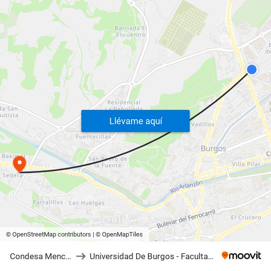 Condesa Mencía Nº 11 to Universidad De Burgos - Facultad De Educación map