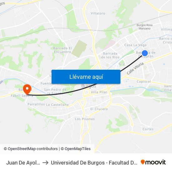 Juan De Ayolas 14 to Universidad De Burgos - Facultad De Educación map