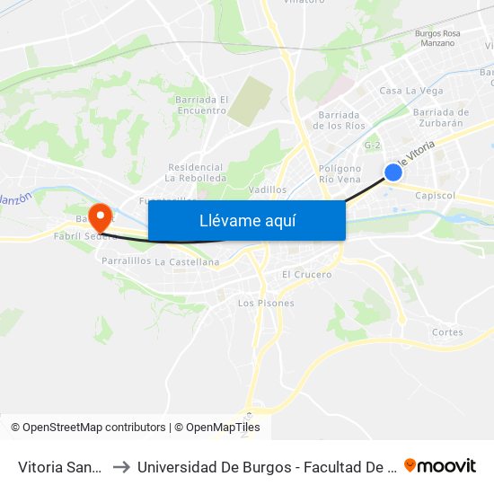Vitoria Santiago to Universidad De Burgos - Facultad De Educación map