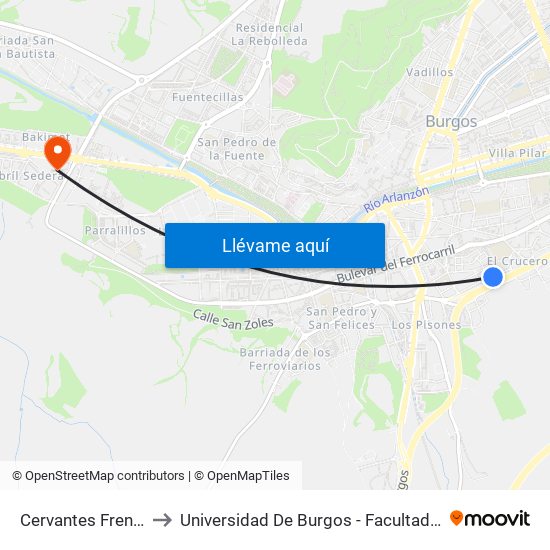 Cervantes Frente Al 22 to Universidad De Burgos - Facultad De Educación map