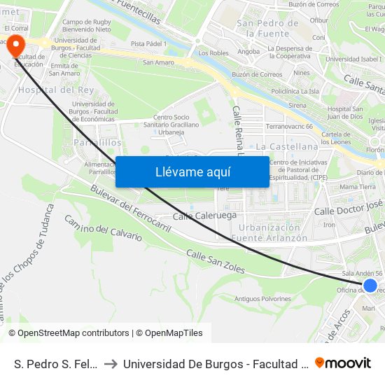 S. Pedro S. Felices 52 to Universidad De Burgos - Facultad De Educación map