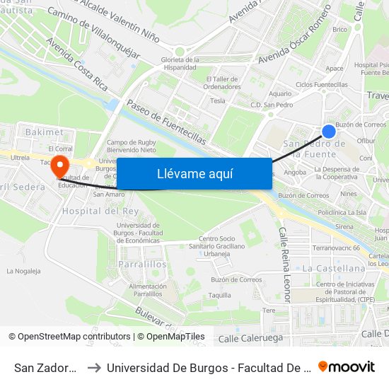 San Zadornil 23 to Universidad De Burgos - Facultad De Educación map