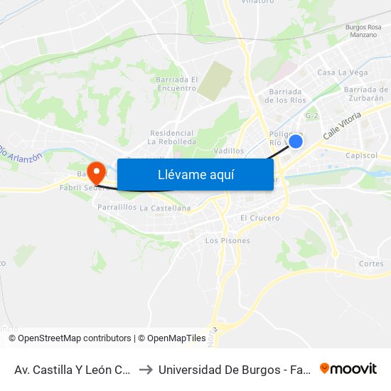 Av. Castilla Y León Centro Comercial to Universidad De Burgos - Facultad De Educación map