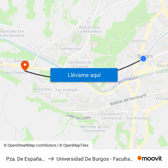 Pza. De España Glorieta to Universidad De Burgos - Facultad De Educación map