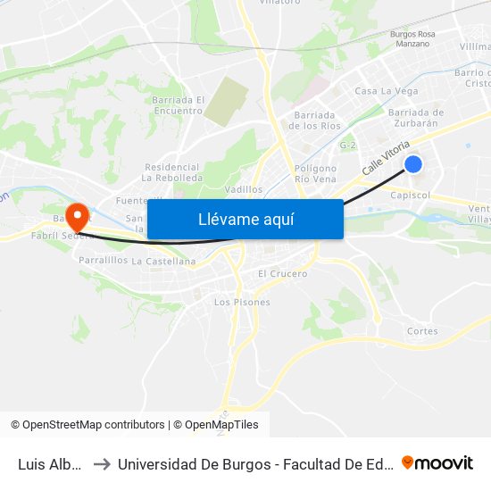 Luis Alberdi to Universidad De Burgos - Facultad De Educación map