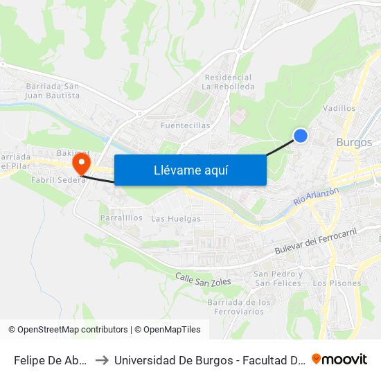 Felipe De Abajo 33 to Universidad De Burgos - Facultad De Educación map