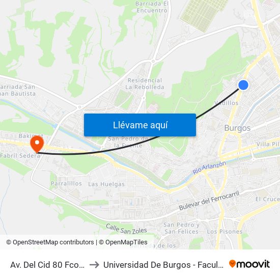 Av. Del Cid 80 Fco. Sarmiento to Universidad De Burgos - Facultad De Educación map