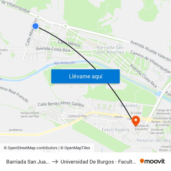 Barriada San Juan Bautista to Universidad De Burgos - Facultad De Educación map