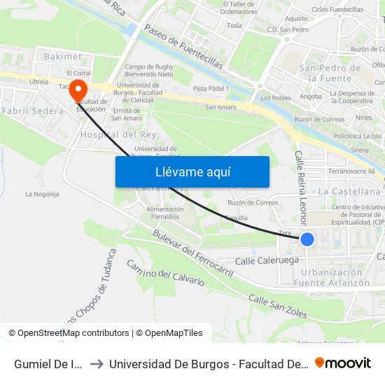 Gumiel De Izán 9 to Universidad De Burgos - Facultad De Educación map
