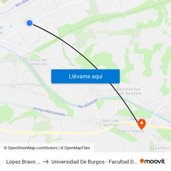 López Bravo Ubisa to Universidad De Burgos - Facultad De Educación map