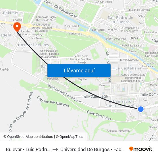 Bulevar - Luis Rodríguez Arango to Universidad De Burgos - Facultad De Educación map