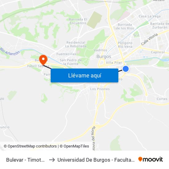 Bulevar - Timoteo Arnáiz to Universidad De Burgos - Facultad De Educación map