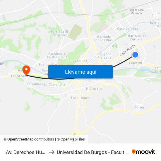 Av. Derechos Humanos 35 to Universidad De Burgos - Facultad De Educación map