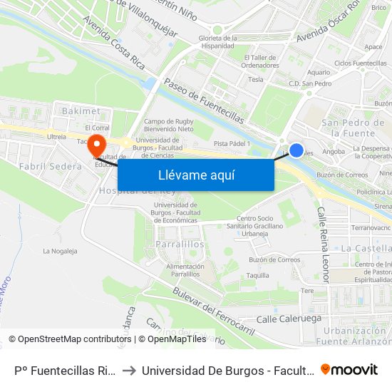 Pº Fuentecillas Rio Arlanzón to Universidad De Burgos - Facultad De Educación map