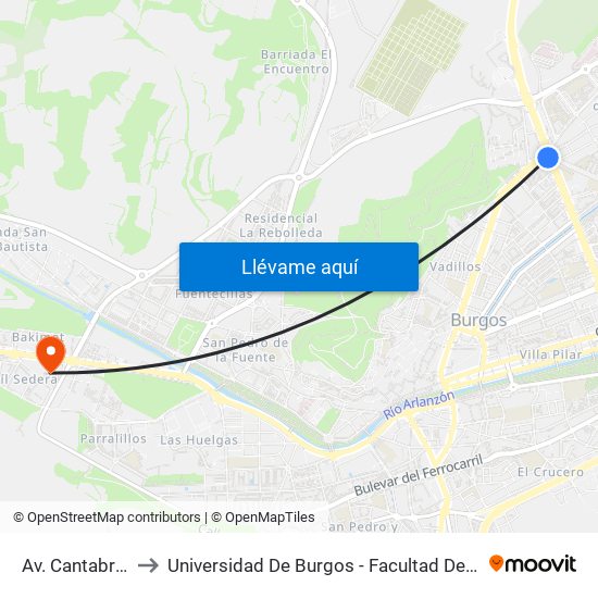 Av. Cantabria 75 to Universidad De Burgos - Facultad De Educación map