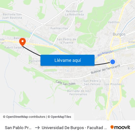 San Pablo Progreso to Universidad De Burgos - Facultad De Educación map