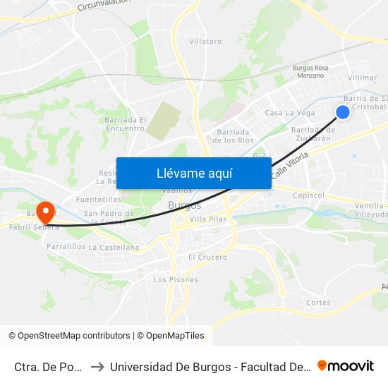 Ctra. De Poza 75 to Universidad De Burgos - Facultad De Educación map