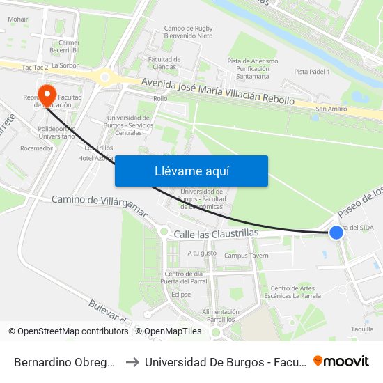 Bernardino Obregón Parralillos to Universidad De Burgos - Facultad De Educación map