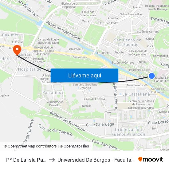 Pº De La Isla Parque Isla to Universidad De Burgos - Facultad De Educación map