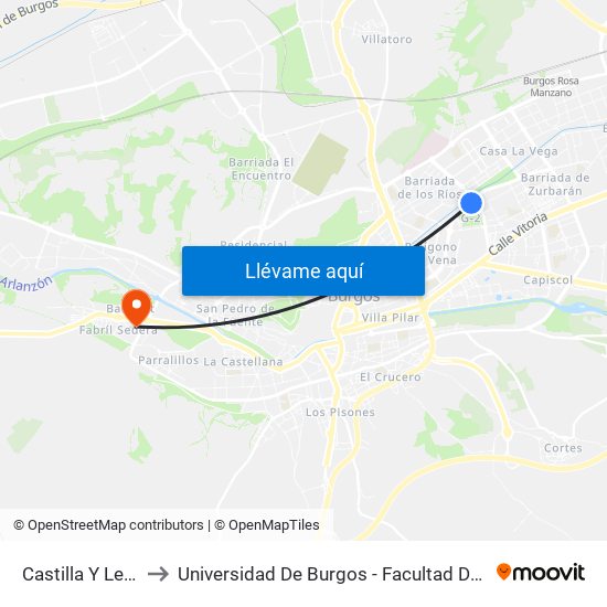 Castilla Y León 48 to Universidad De Burgos - Facultad De Educación map