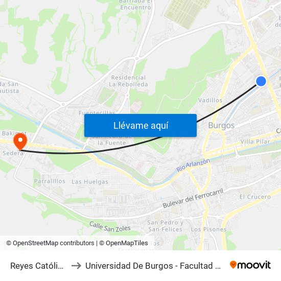 Reyes Católicos 53 to Universidad De Burgos - Facultad De Educación map