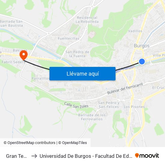 Gran Teatro to Universidad De Burgos - Facultad De Educación map